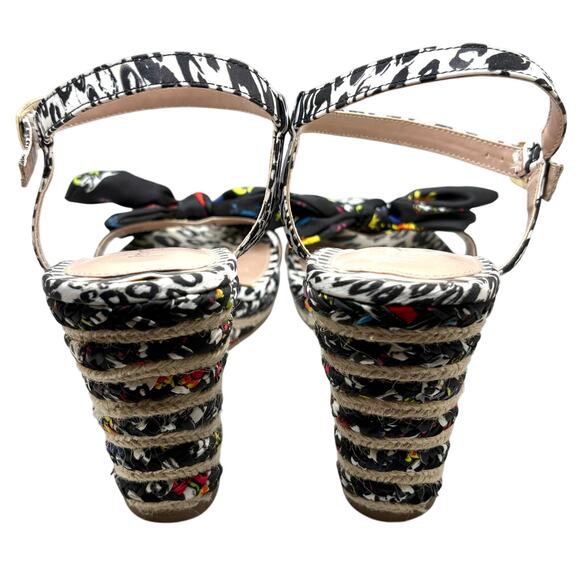 Betsey Johnson Wedge Espadrilles Rainbow Black Jute Bow & Ankle Strap - Picture 7 of 14